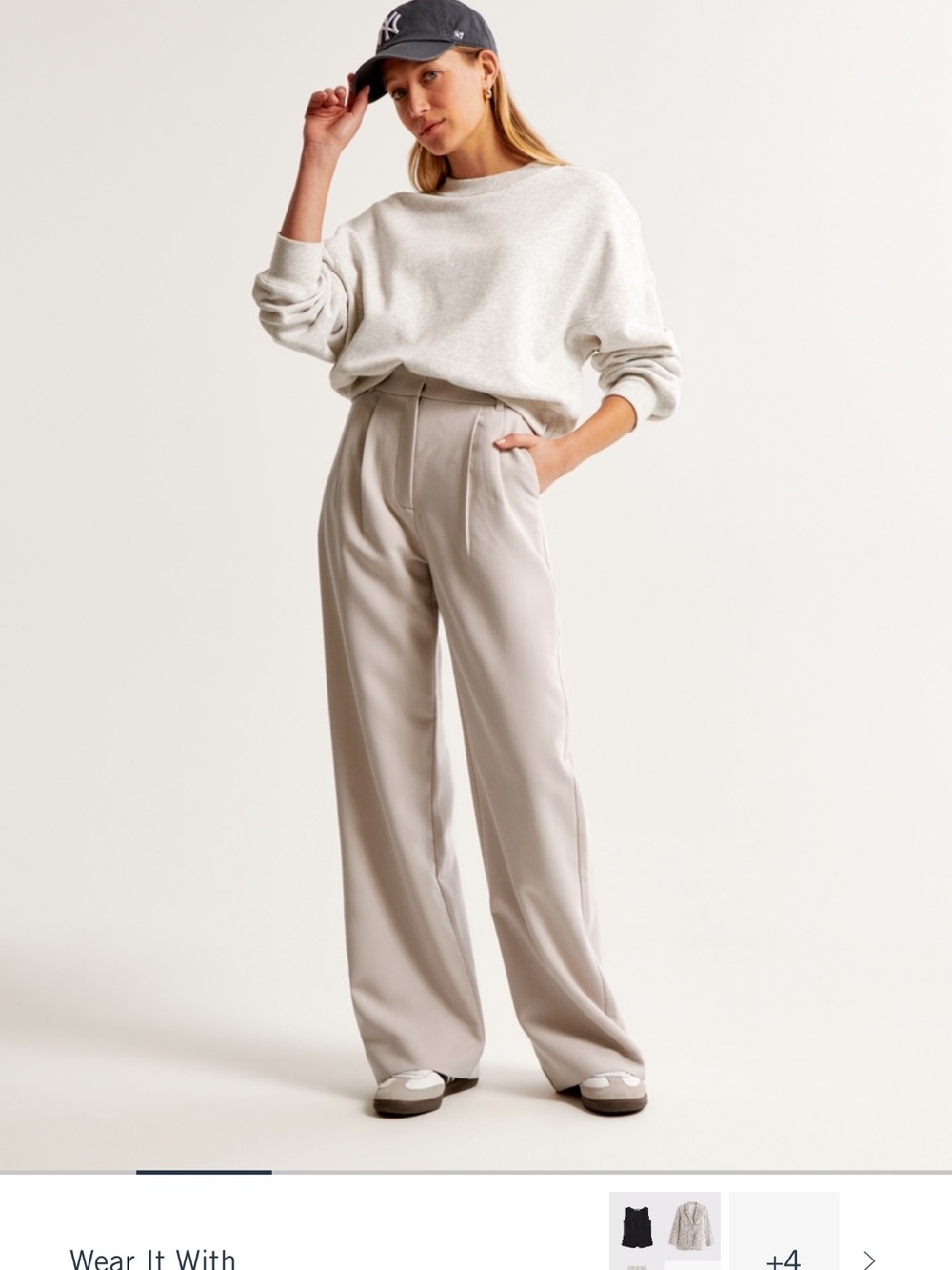💫 NWT Abercrombie Sloane Ultra High Rise Tailored Wide Leg Pants Light Taupe 30